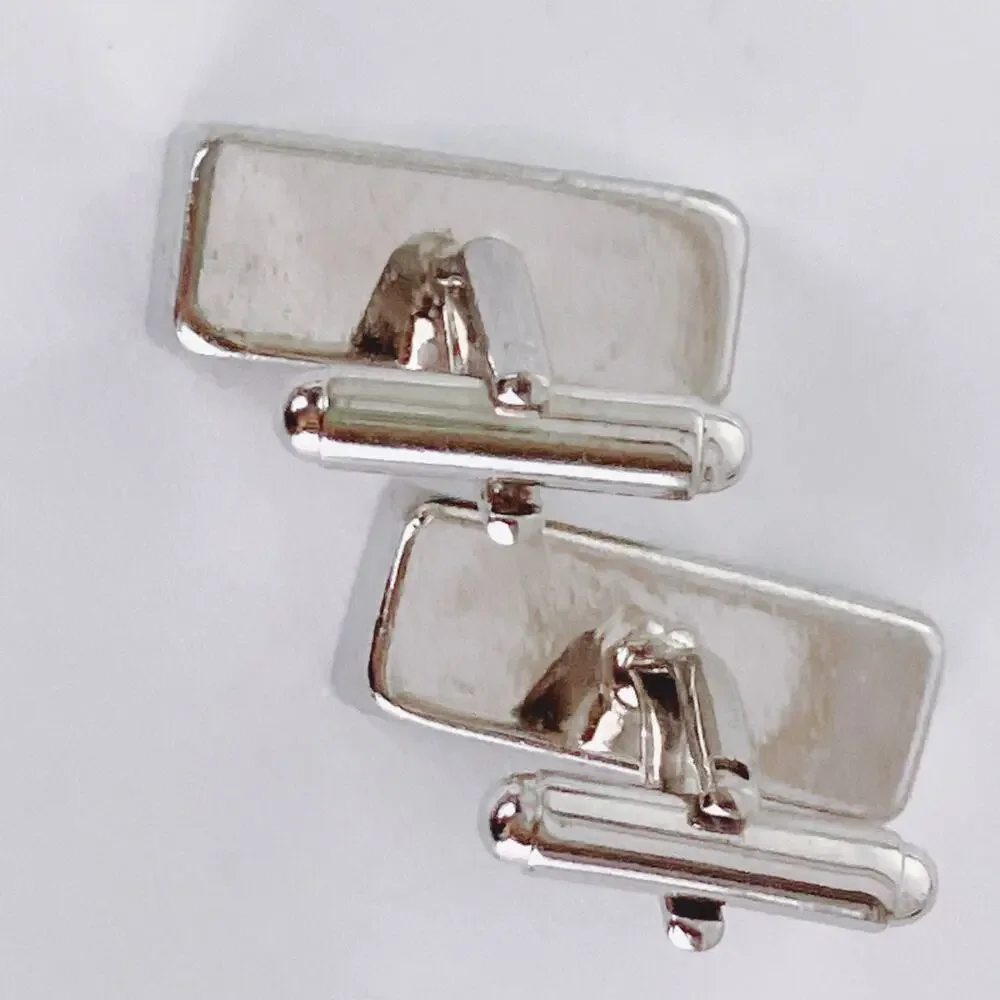 Vintage 1970s Striped Glass Inlay Modernist Geometric Cufflinks Mens Mod Jewelry